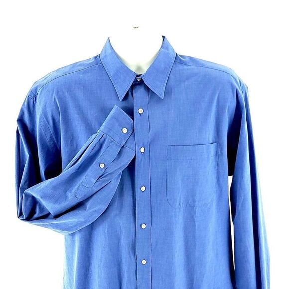 Nordstrom Relaxed‎ Classic Blue 16-36 Pocket Front Collared Dress Shirt - Picture 1 of 11